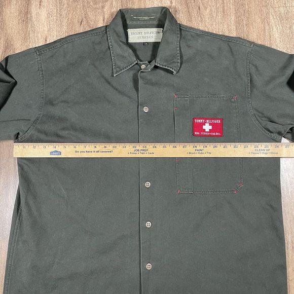 VTG Tommy Hilfiger Surplus Sz L Army Green Long Sleeve Button Up Thick Shirt - Picture 7 of 15